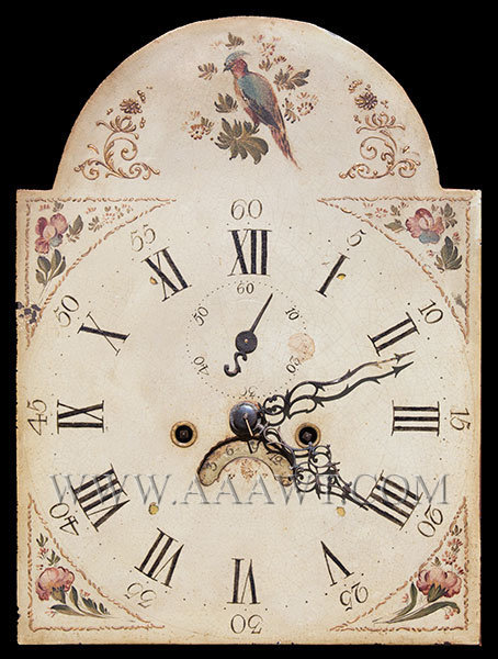 Tall Clock, Roxbury Case, Inlays, Connecticut River Valley, Original Surface
Unknown Maker
Circa 1800, clock face detail